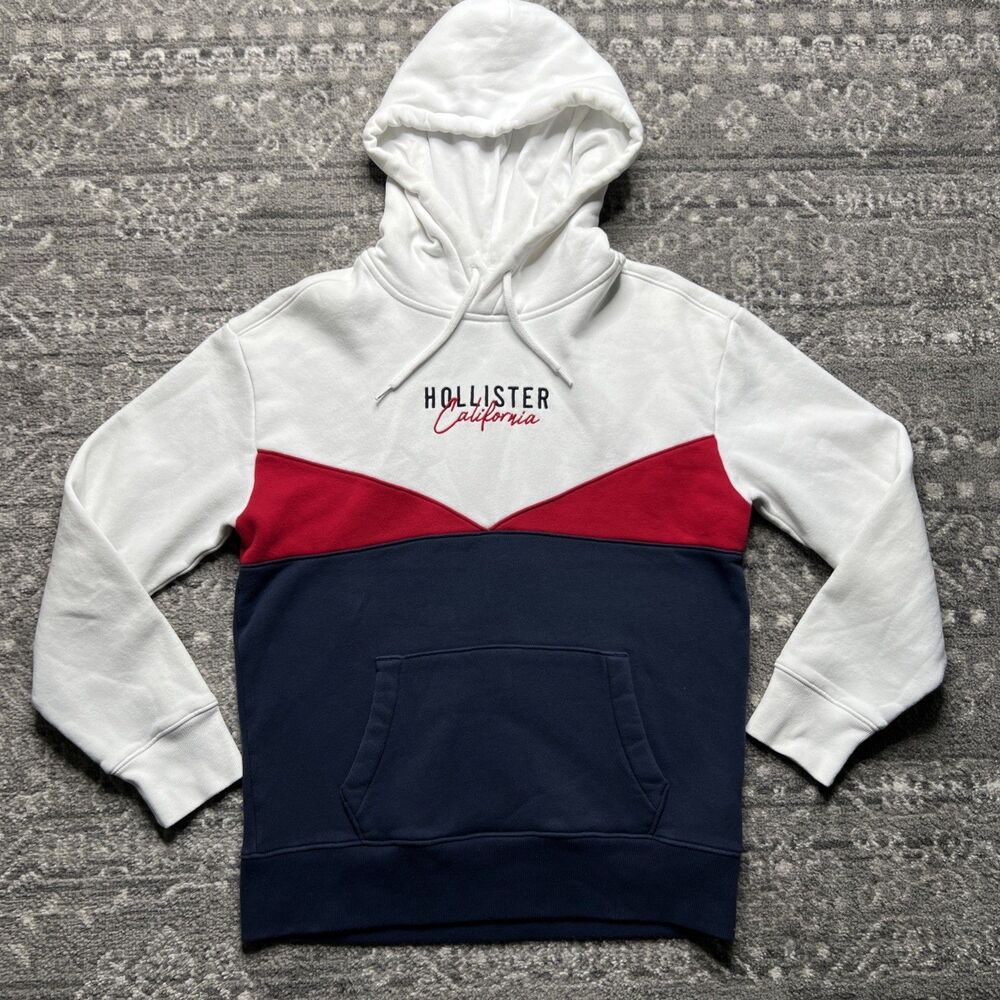 Hollister California Hoodie Mens Small Pullover Sweatshirt Blue Red White